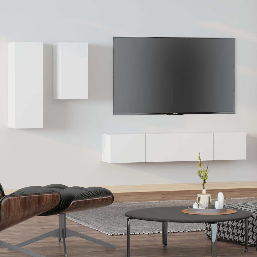 Set di Mobili Porta TV 4 pz Bianco in Legno Multistrato