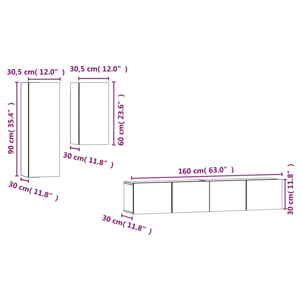 Set Mobili Porta TV 4 pz Nero in Legno Multistrato - homemem39