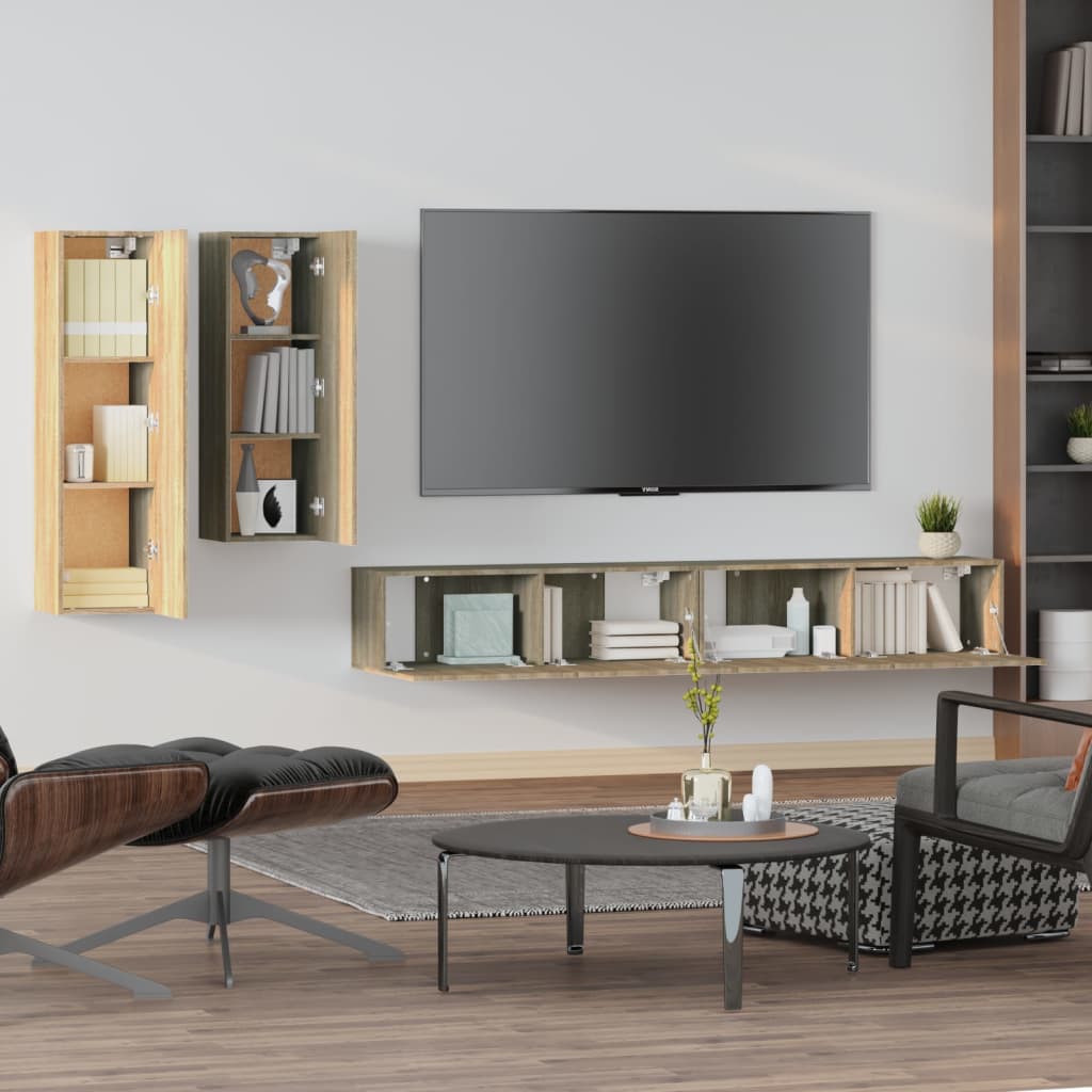 Set di Mobili Porta TV 4 pz Rovere Sonoma in Legno Multistrato - homemem39