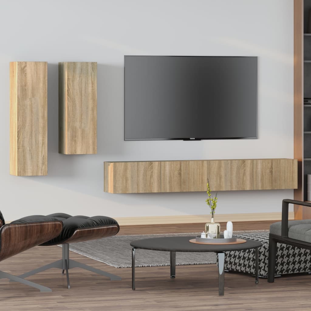 Set di Mobili Porta TV 4 pz Rovere Sonoma in Legno Multistrato - homemem39