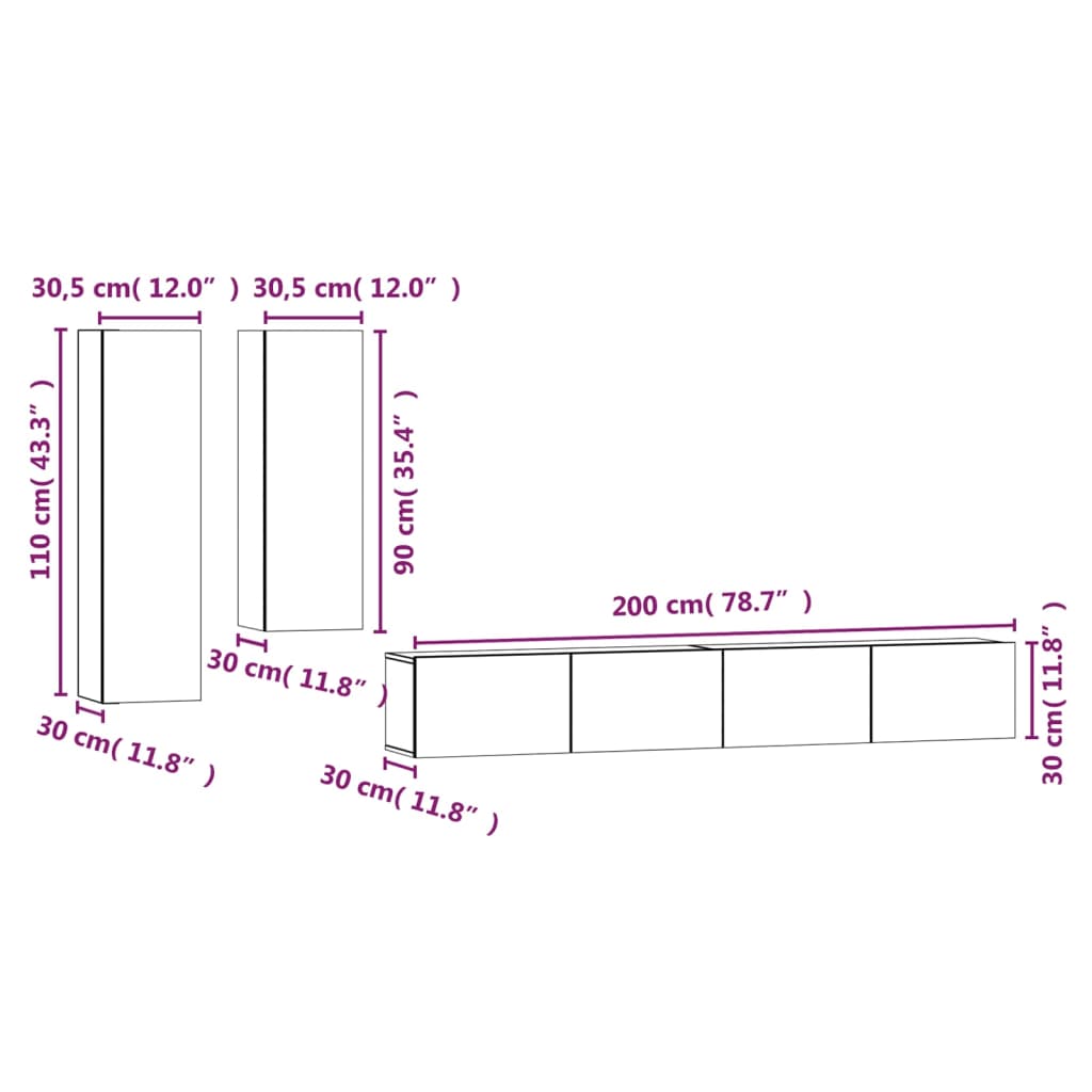 Set di Mobili Porta TV 4 pz Rovere Fumo in Legno Multistrato - homemem39