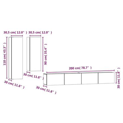 Set di Mobili Porta TV 4 pz Rovere Fumo in Legno Multistrato