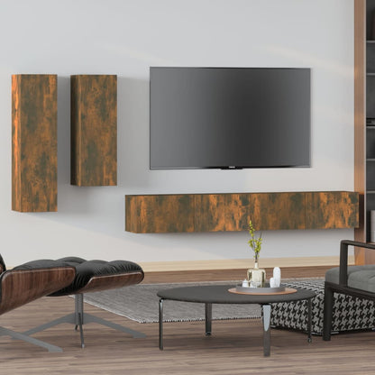 Set di Mobili Porta TV 4 pz Rovere Fumo in Legno Multistrato - homemem39