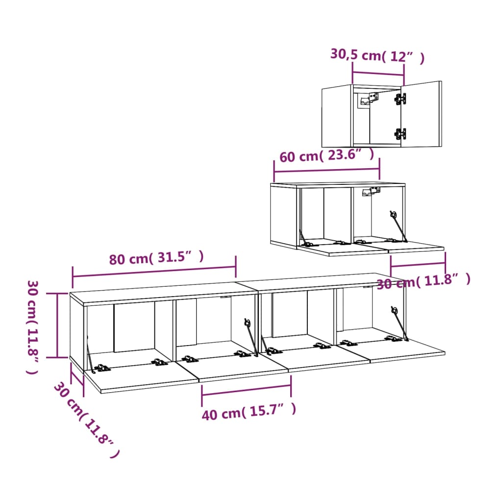 Set di Mobili Porta TV 4 pz Bianco in Legno Multistrato - homemem39