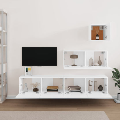 Set di Mobili Porta TV 4 pz Bianco in Legno Multistrato