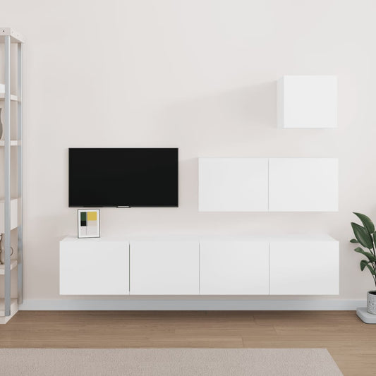 Set di Mobili Porta TV 4 pz Bianco in Legno Multistrato