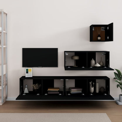 Set Mobili Porta TV 4 pz Nero in Legno Multistrato - homemem39