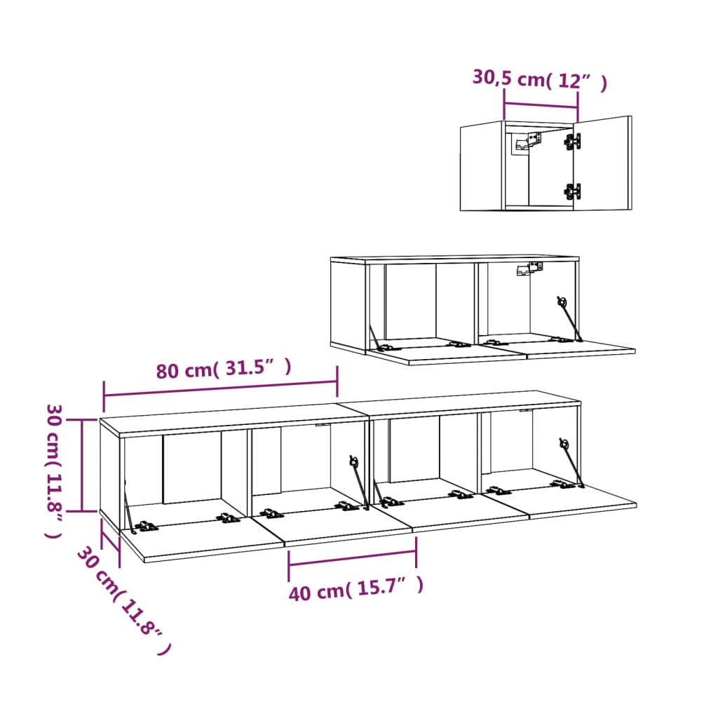 Set Mobili Porta TV 4 pz Nero in Legno Multistrato