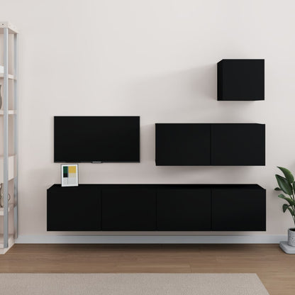 Set Mobili Porta TV 4 pz Nero in Legno Multistrato - homemem39