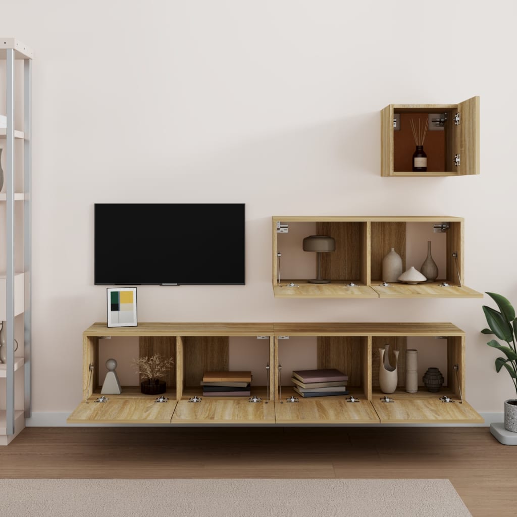 Set di Mobili Porta TV 4 pz Rovere Sonoma in Legno Multistrato - homemem39