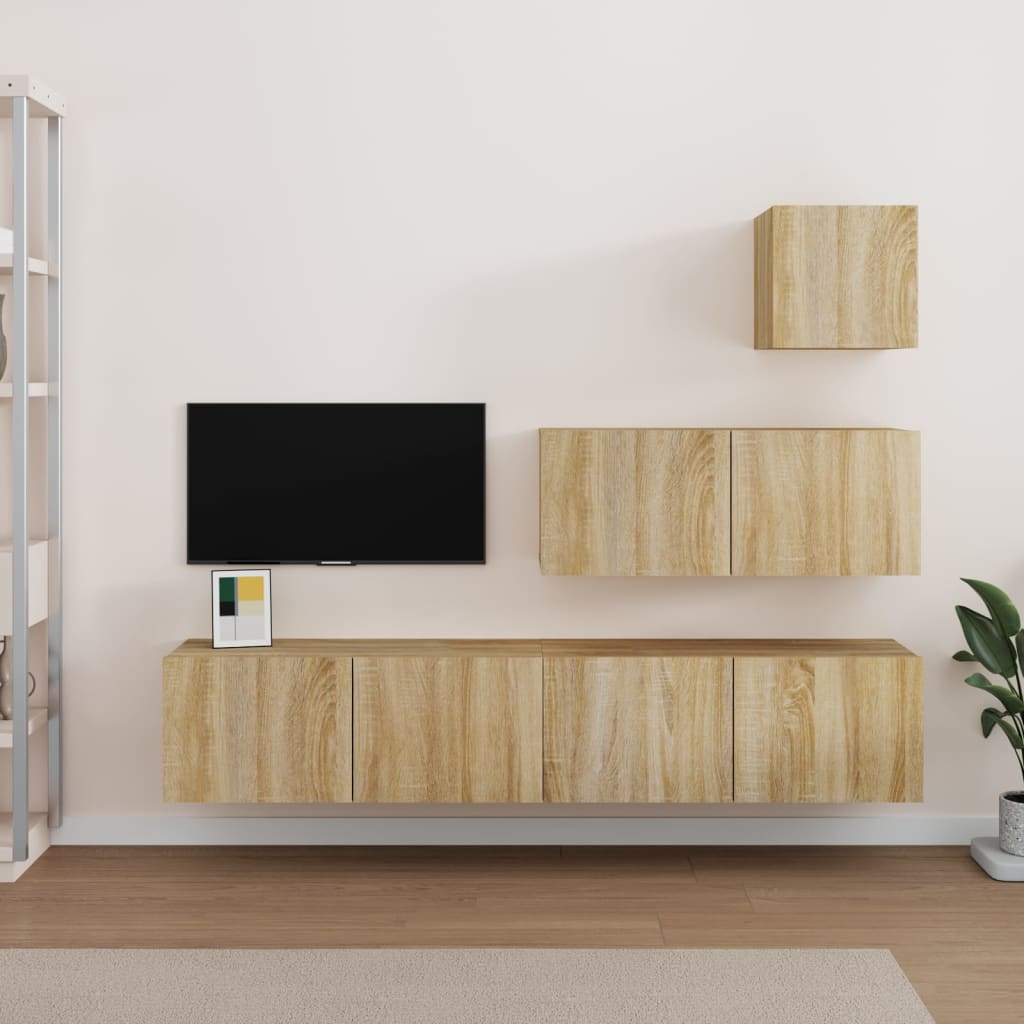 Set di Mobili Porta TV 4 pz Rovere Sonoma in Legno Multistrato - homemem39