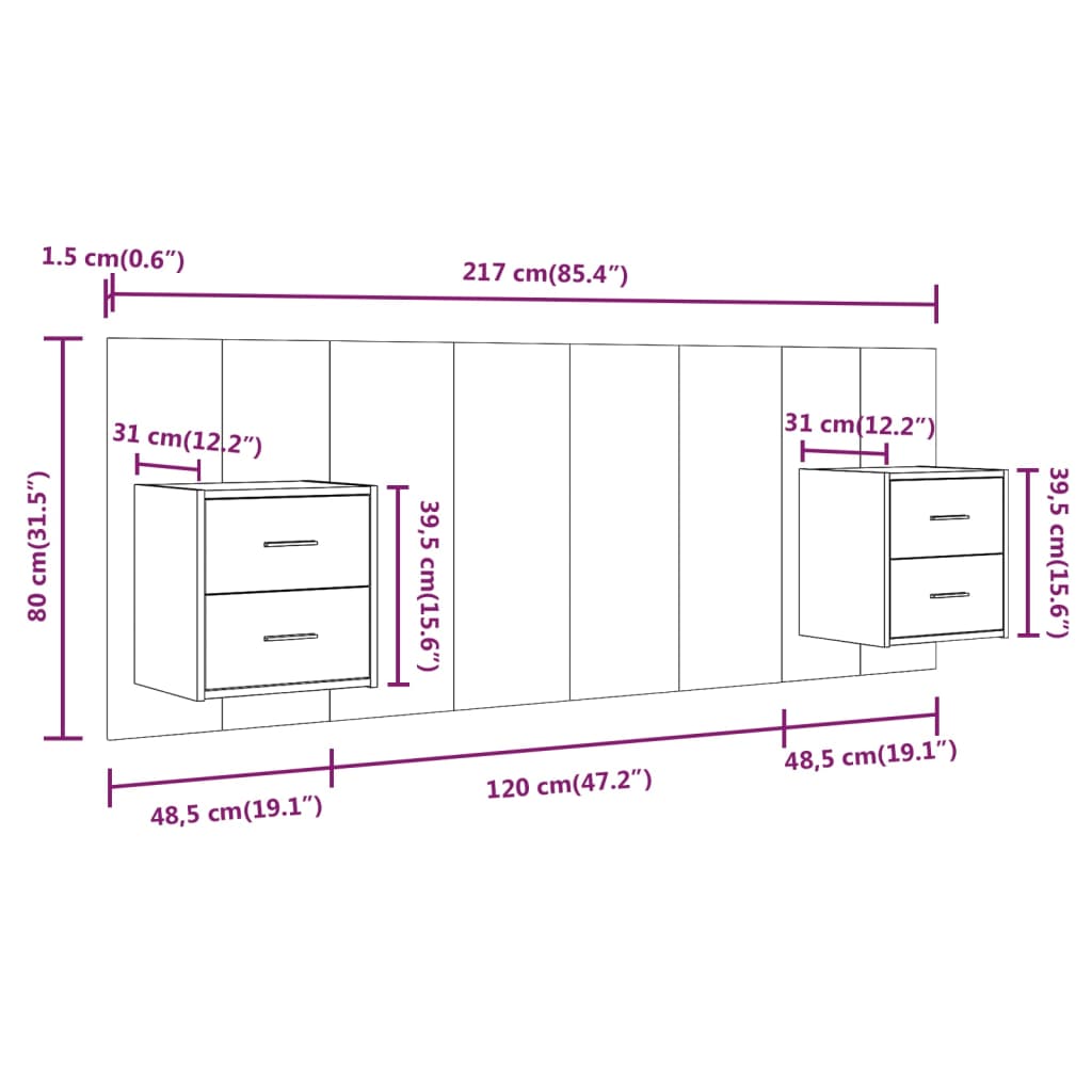 Testiera Letto con Comodini in Legno Multistrato Grigio Cemento - homemem39