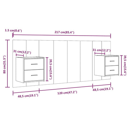 Testiera Letto con Comodini in Legno Multistrato Grigio Cemento