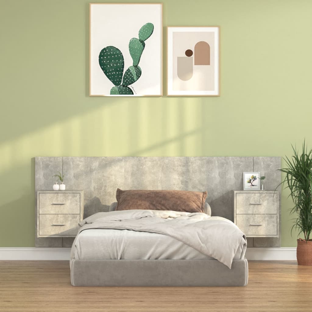 Testiera Letto con Comodini in Legno Multistrato Grigio Cemento - homemem39