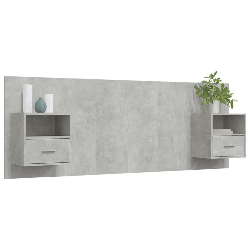 Testiera Letto con Comodini in Legno Multistrato Grigio Cemento