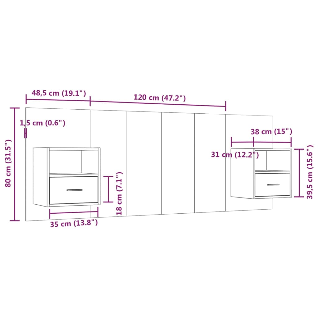 Testiera Letto con Comodini in Legno Multistrato Grigio Cemento - homemem39