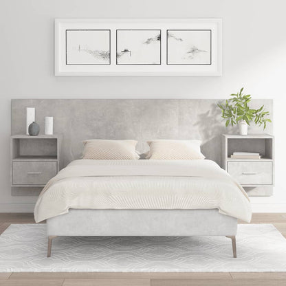 Testiera Letto con Comodini in Legno Multistrato Grigio Cemento