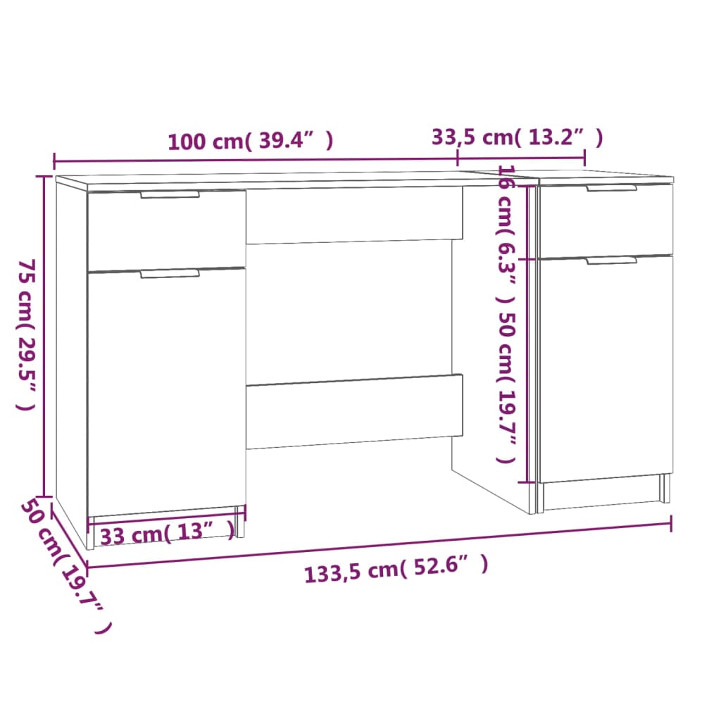 Scrivania con Mobile Laterale Rovere Fumo in Legno Multistrato - homemem39