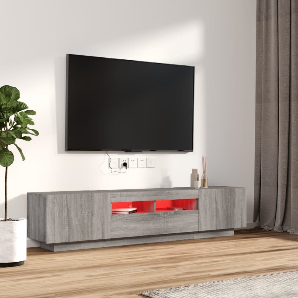 Set Mobili TV 2 pz con Luci LED Grigio Sonoma Legno Multistrato - homemem39