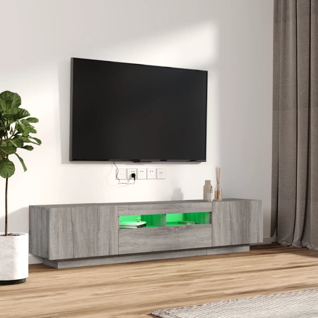 Set Mobili TV 2 pz con Luci LED Grigio Sonoma Legno Multistrato - homemem39