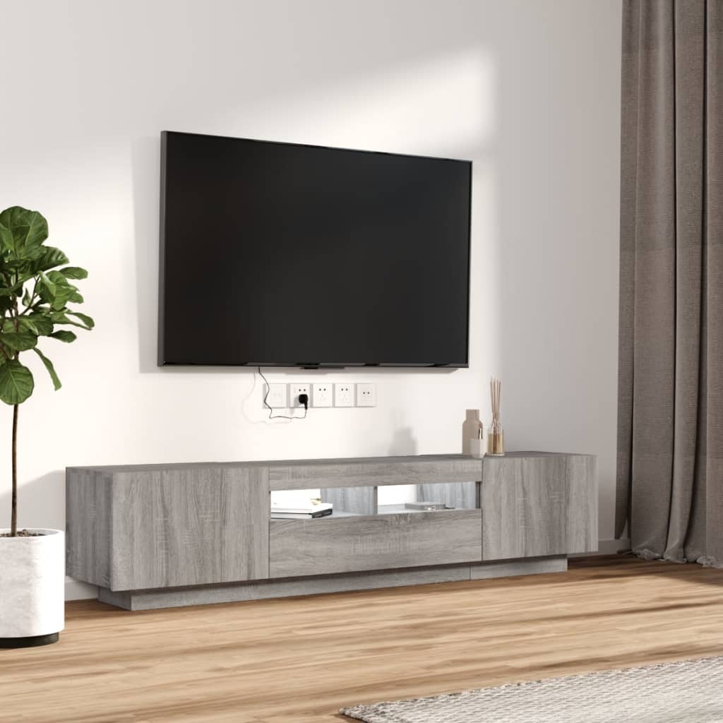 Set Mobili TV 2 pz con Luci LED Grigio Sonoma Legno Multistrato