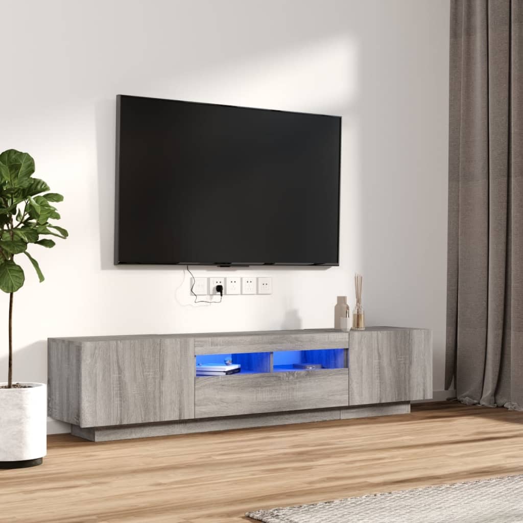 Set Mobili TV 2 pz con Luci LED Grigio Sonoma Legno Multistrato