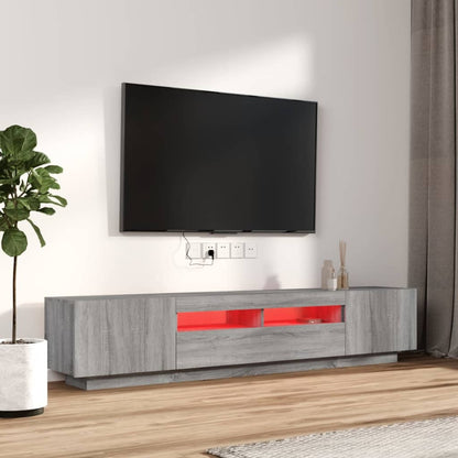 Set Mobili TV 2 pz con Luci LED Grigio Sonoma Legno Multistrato