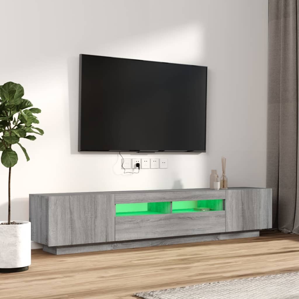 Set Mobili TV 2 pz con Luci LED Grigio Sonoma Legno Multistrato - homemem39