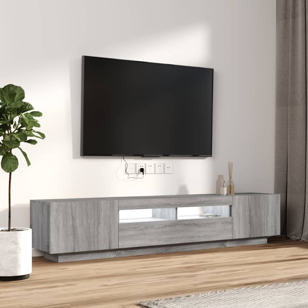 Set Mobili TV 2 pz con Luci LED Grigio Sonoma Legno Multistrato - homemem39