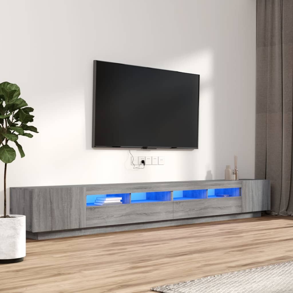 Set Mobili TV 3 pz con Luci LED Grigio Sonoma Legno Multistrato