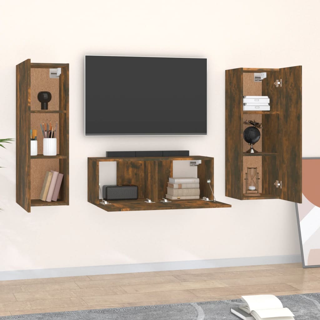 Set Mobili Porta TV 3 pz Rovere Fumo in Legno Multistrato - homemem39