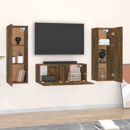 Set Mobili Porta TV 3 pz Rovere Fumo in Legno Multistrato