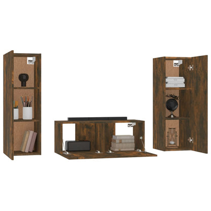 Set Mobili Porta TV 3 pz Rovere Fumo in Legno Multistrato