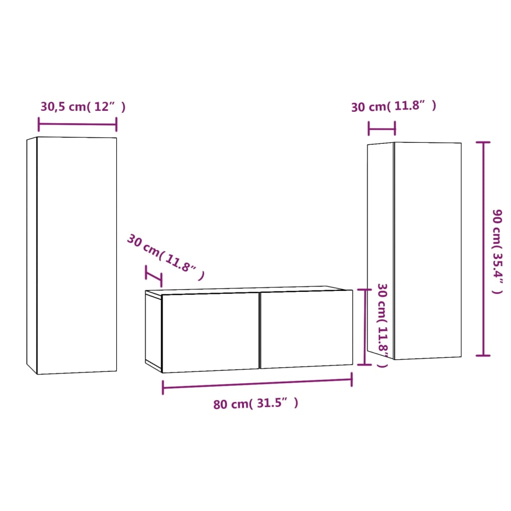 Set Mobili Porta TV 3 pz Rovere Fumo in Legno Multistrato