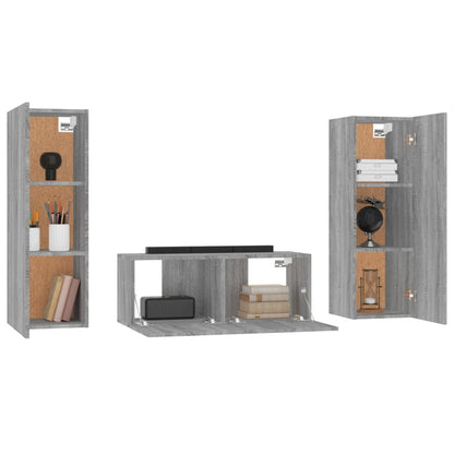 Set Mobili Porta TV 3 pz Grigio Sonoma in Legno Multistrato