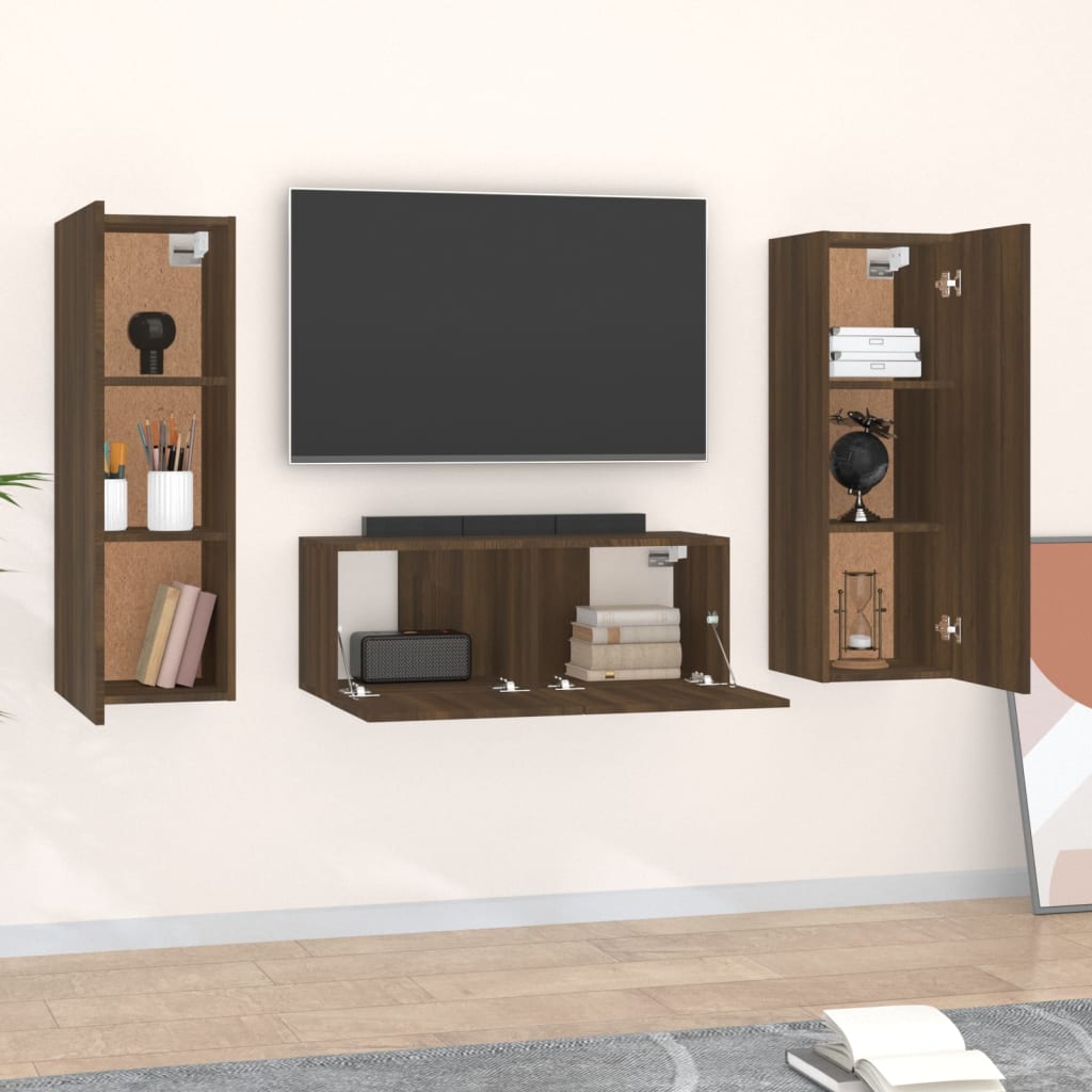 Set Mobili Porta TV 3 pz Rovere Marrone in Legno Multistrato - homemem39