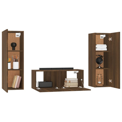 Set Mobili Porta TV 3 pz Rovere Marrone in Legno Multistrato