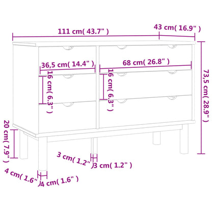 Cassettiera OTTA 111x43x73,5 cm cm in Legno Massello di Pino - homemem39