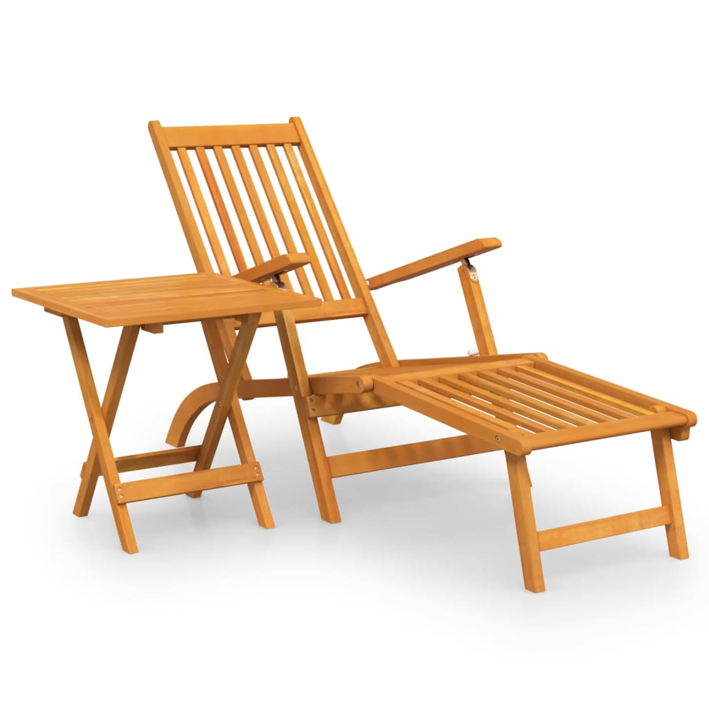 Outdoor Deckchair with Footrest and Table in Solid Acacia