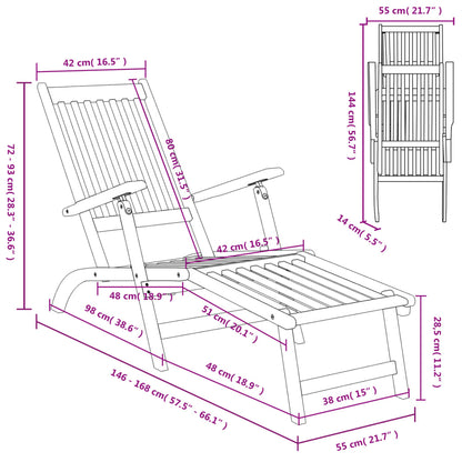 Outdoor Deckchair with Footrest and Table in Solid Acacia