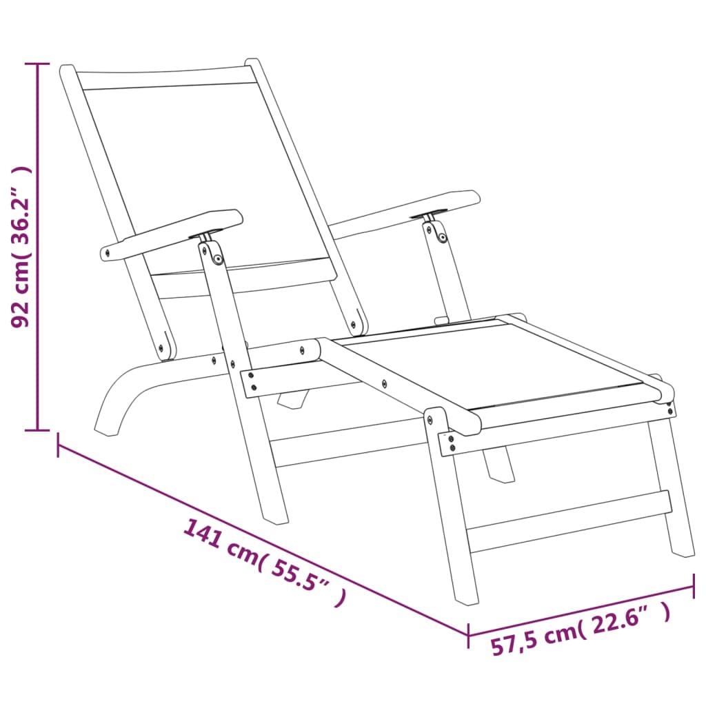 Sedia a Sdraio con Tavolo in Legno Massello Acacia e Textilene - homemem39