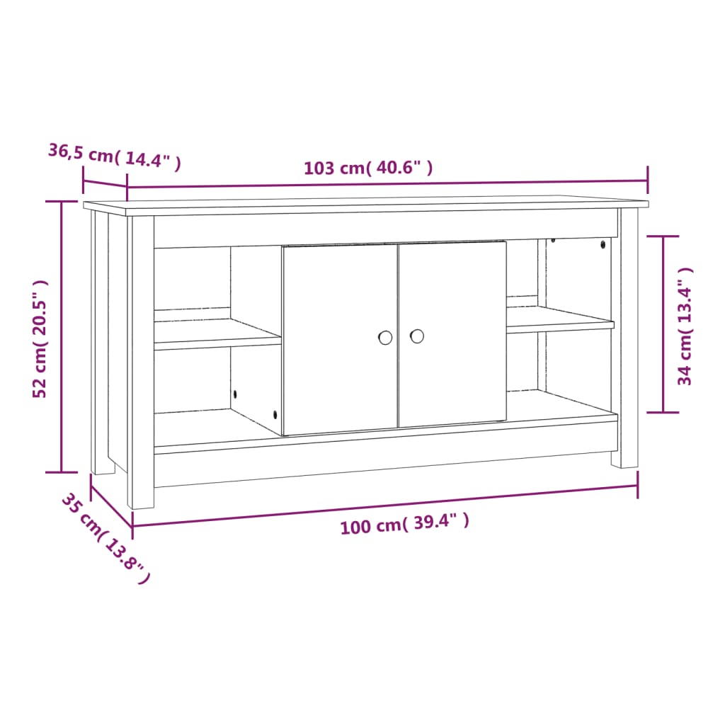 Mobile Porta TV Ambra 103x36,5x52 cm in Legno Massello di Pino