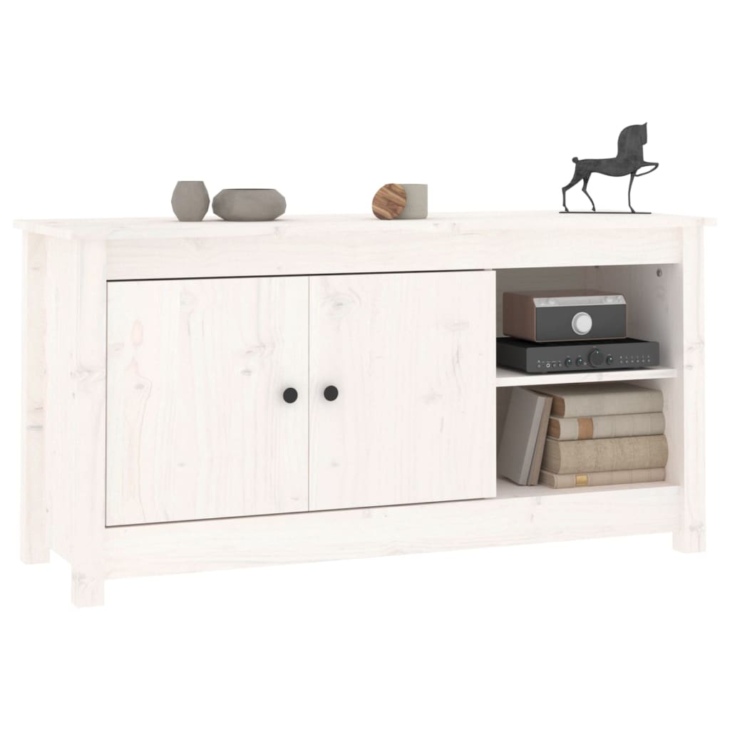 Mobile Porta TV Bianco 103x36,5x52 cm in Legno Massello di Pino - homemem39