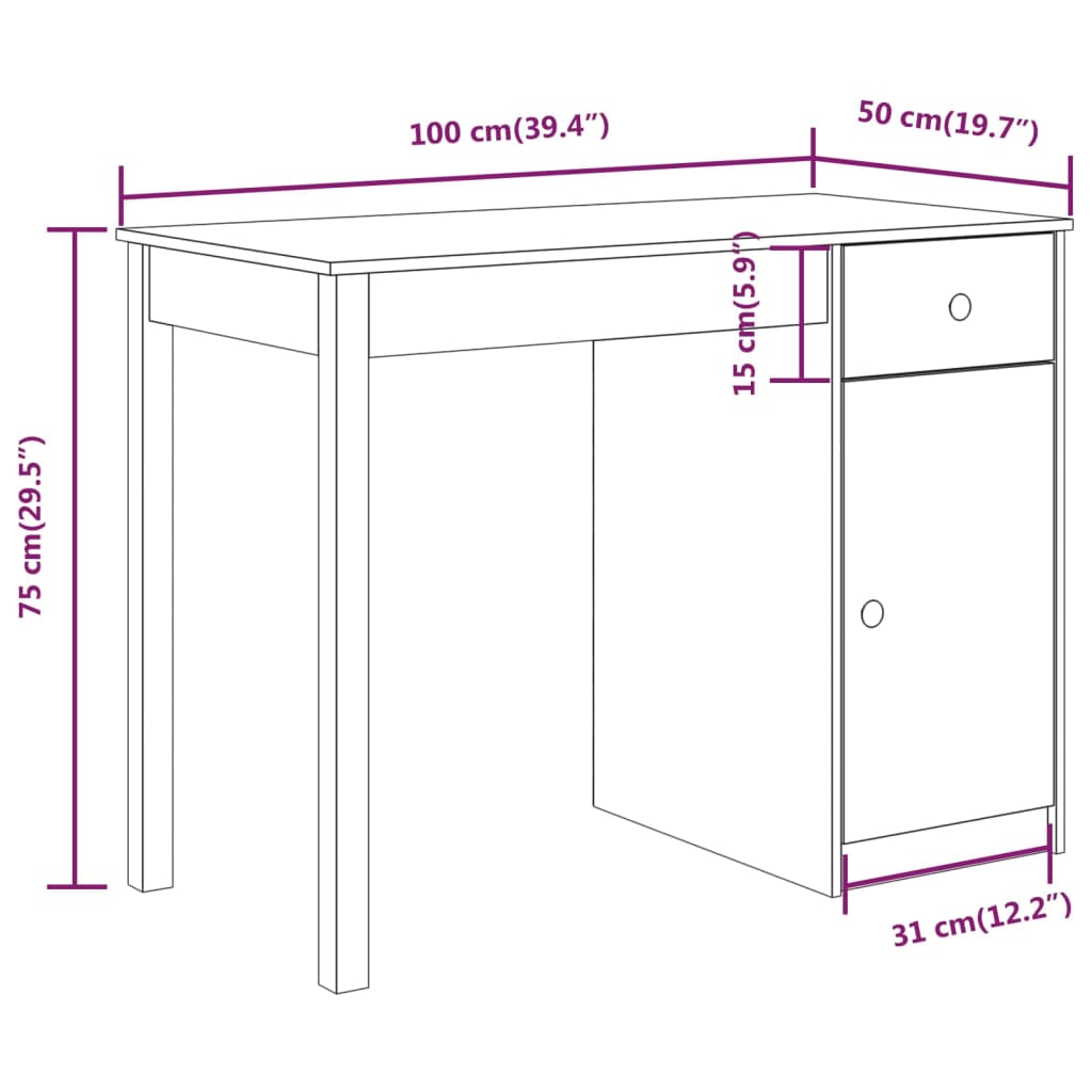 Scrivania 100x50x75 cm in Legno Massello di Pino - homemem39