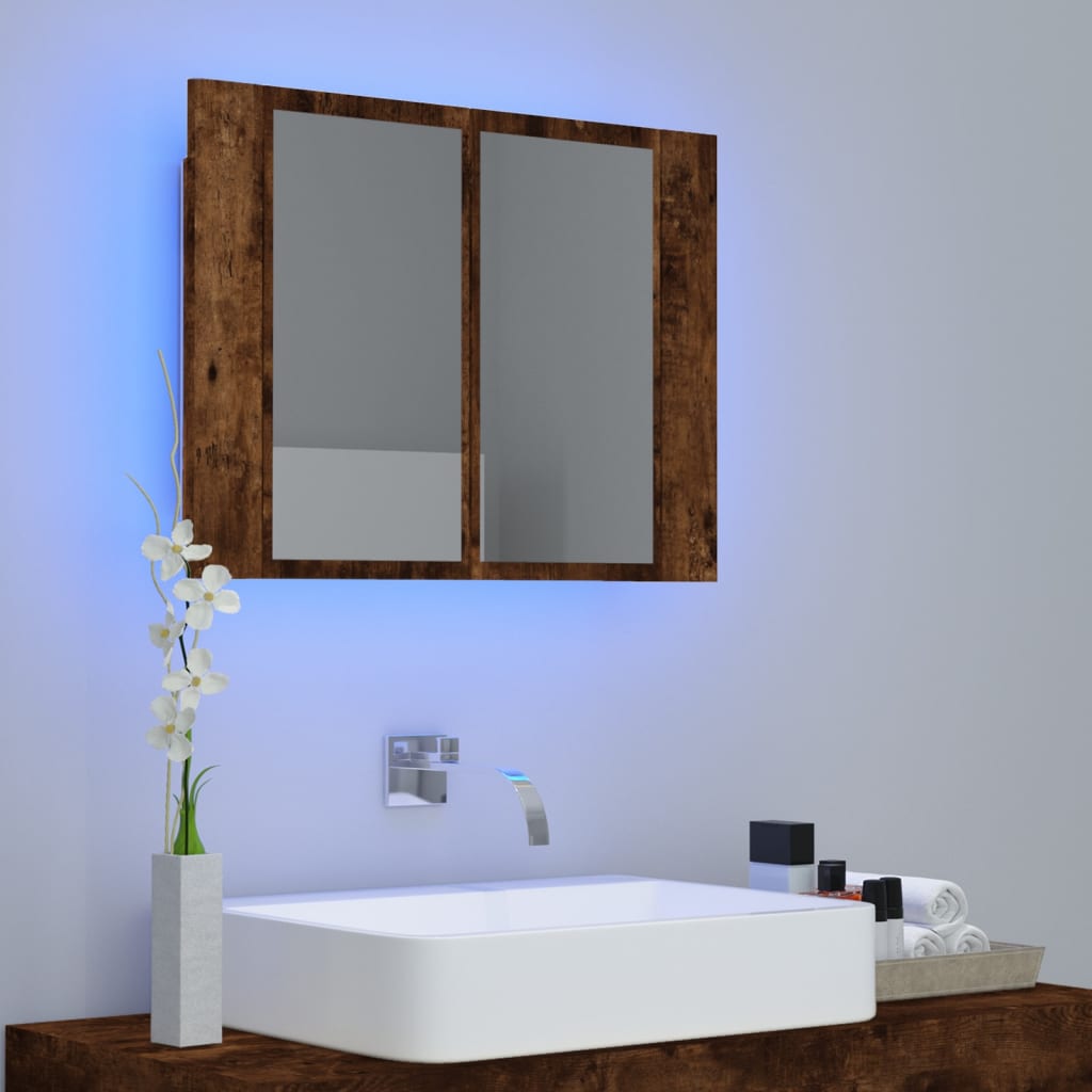 Smoked Oak LED Mirror Cabinet 60x12x45 cm Plywood