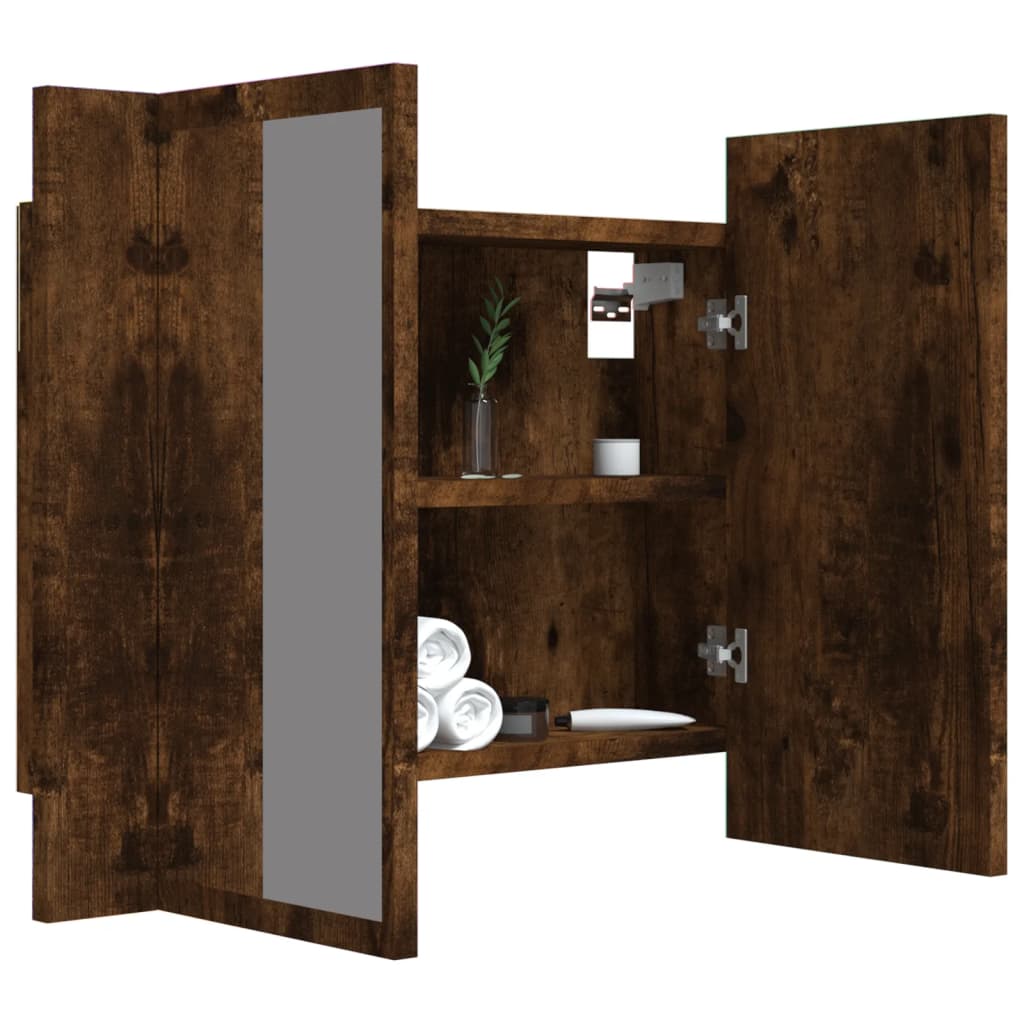 Smoked Oak LED Mirror Cabinet 60x12x45 cm Plywood