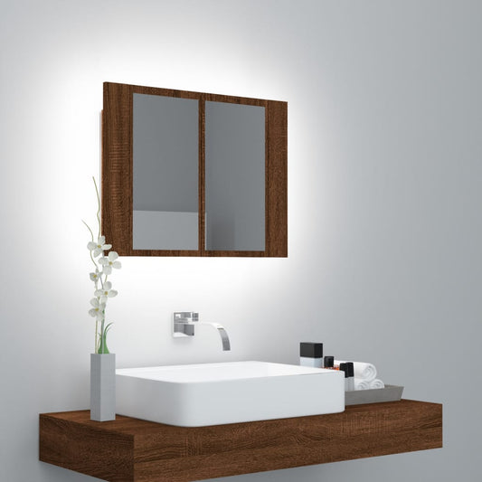 Mobile Specchio LED Rovere Marrone 60x12x45cm Legno Multistrato - homemem39