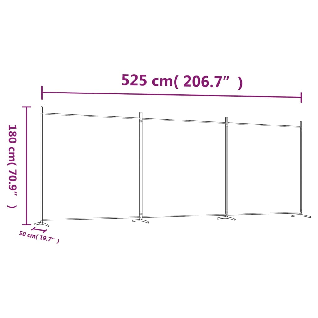 Divisorio a 3 Pannelli Marrone 525x180 cm in Tessuto