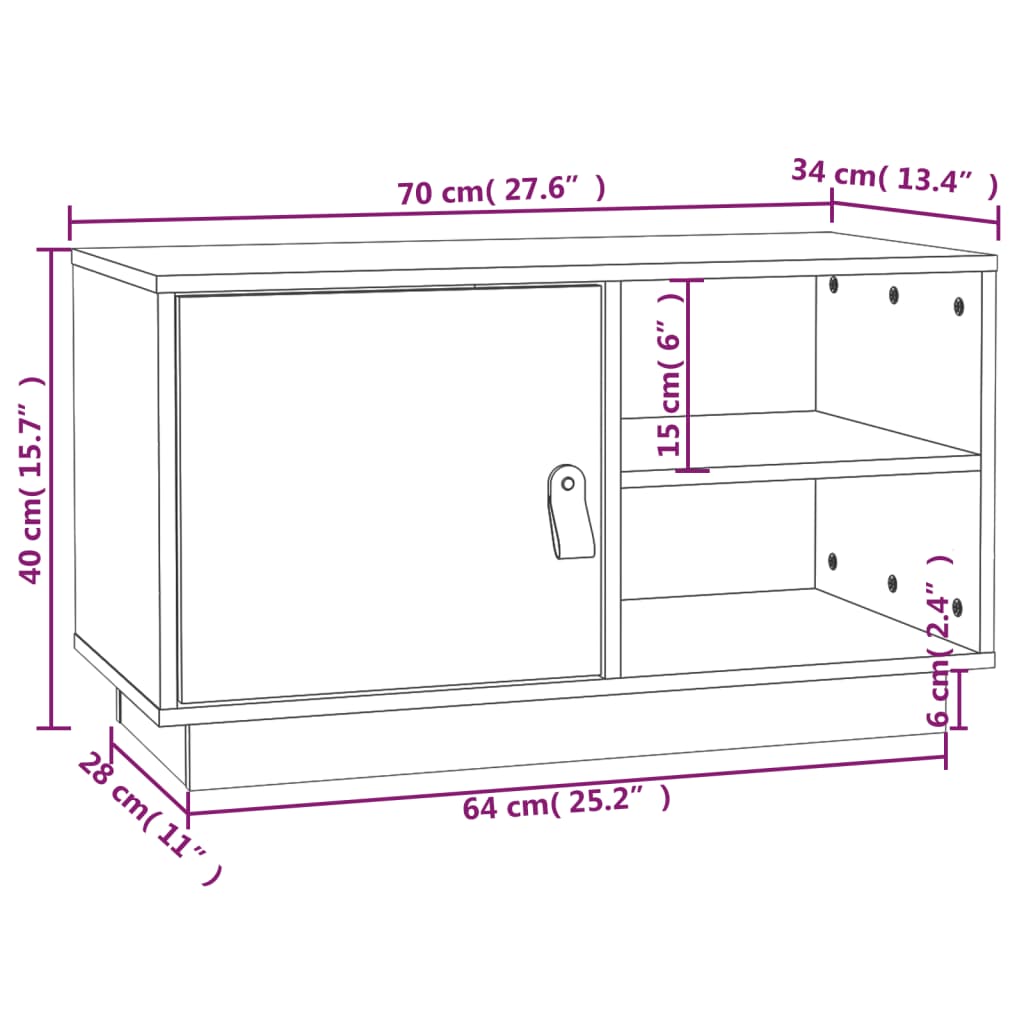 Mobile Porta TV 70x34x40 cm in Legno Massello di Pino