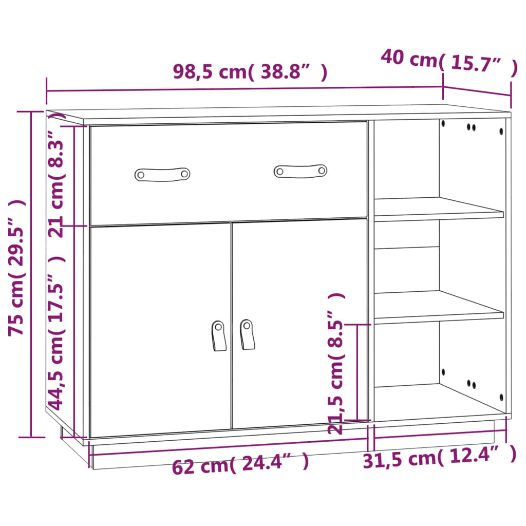 Credenza 98,5x40x75 cm in Legno Massello di Pino - homemem39